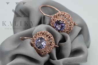 "Boucles d'oreilles en or rose 14 carats avec alexandrite, style vintage russe soviétique vec002" style vec002