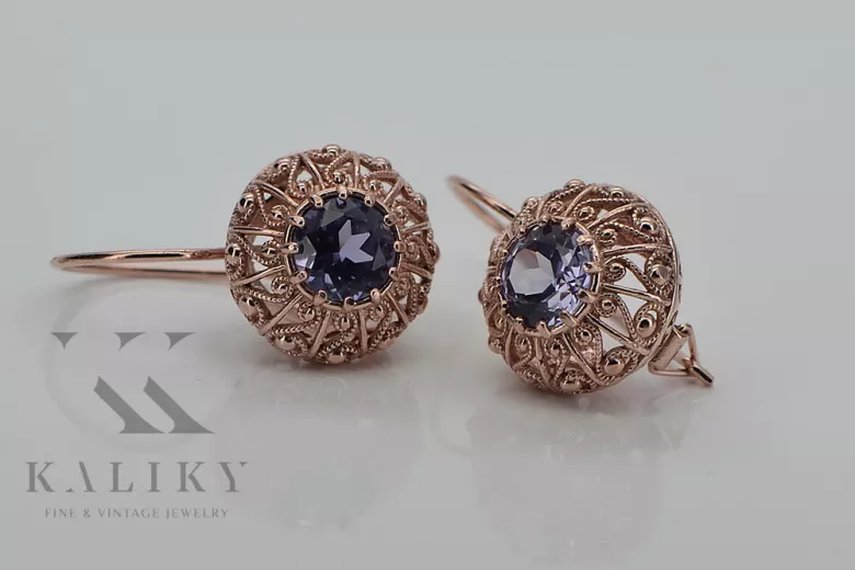 Pendientes de alejandrita rusa soviética en oro rosa antiguo de 14k vec002 style vec002