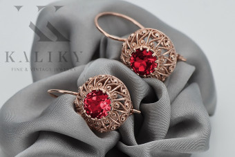 Original Vintage 14K Rose Gold Ruby Earrings Inspired by Russian Soviet Design vec002 vec002