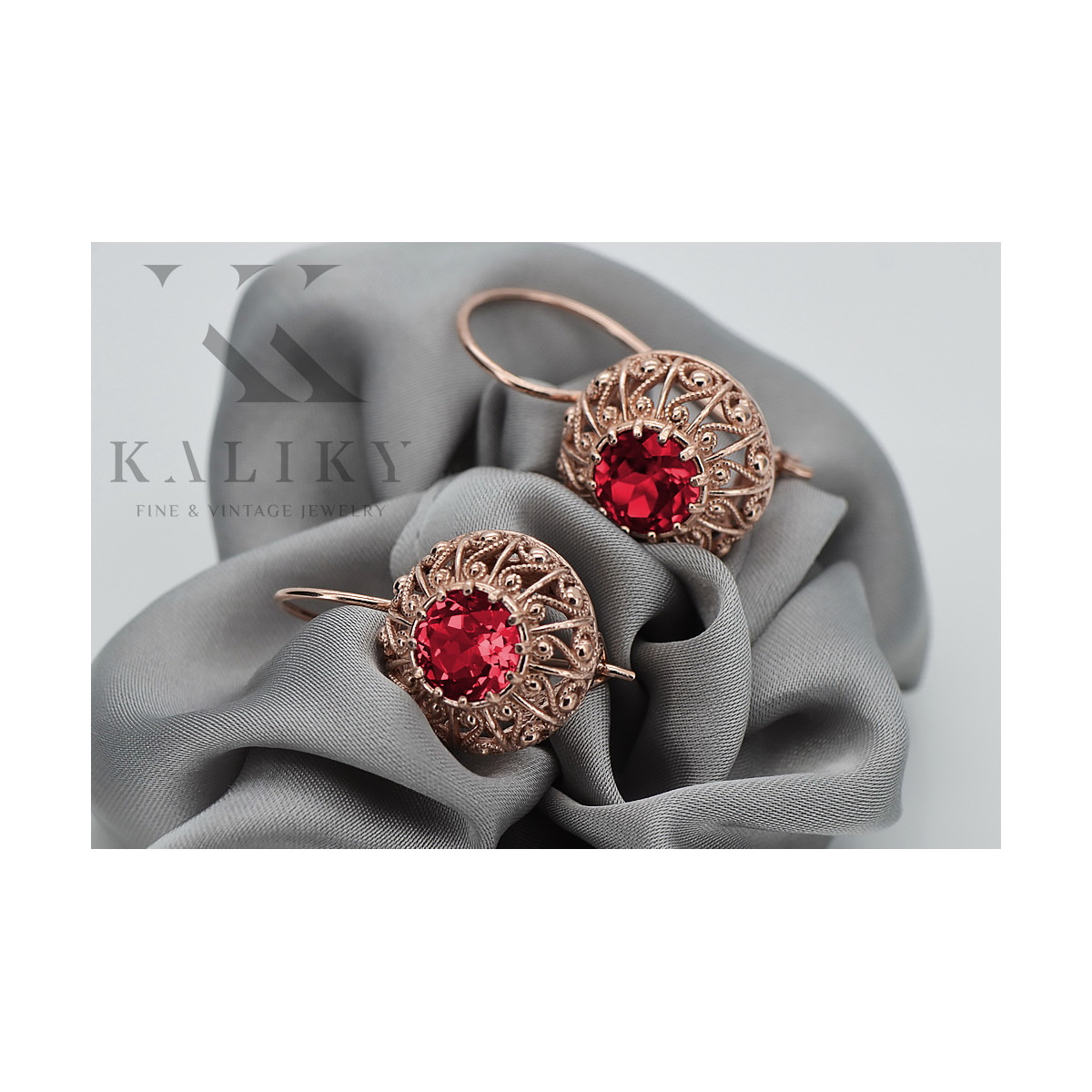 Original Vintage 14K Rose Gold Ruby Earrings Inspired by Russian Soviet Design vec002 vec002