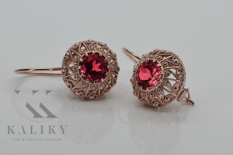 Boucles d'oreilles en rubis et or rose 14 carats vintage vec002 de l'ère soviétique russe style vec002