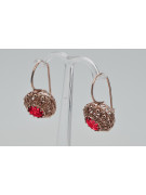 Boucles d'oreilles en rubis et or rose 14 carats vintage vec002 de l'ère soviétique russe style vec002