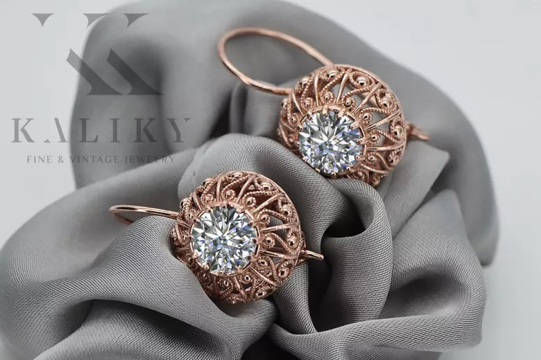 "Boucles d'oreilles Zircon Vintage en Or Rose 14 carats 585 vec002 Russie Soviétique" style vec002