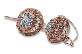 Auténticos Pendientes de Zircón y Oro Rosa Antiguo de 14k Vec002 Estilo Soviético Ruso style vec002