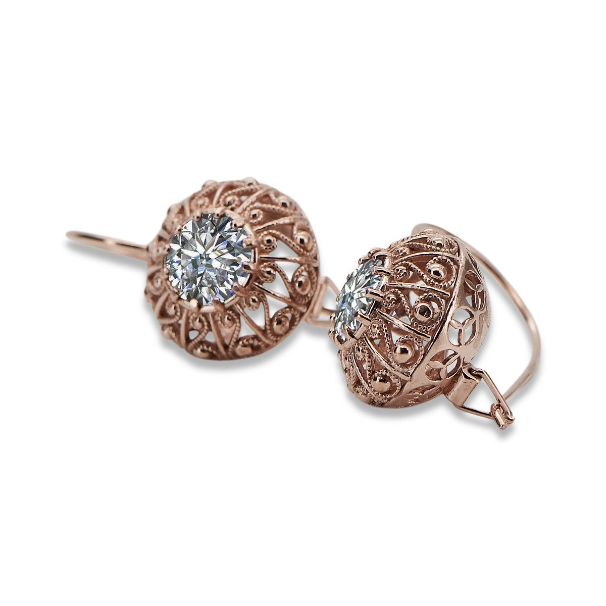 Auténticos Pendientes de Zircón y Oro Rosa Antiguo de 14k Vec002 Estilo Soviético Ruso style vec002