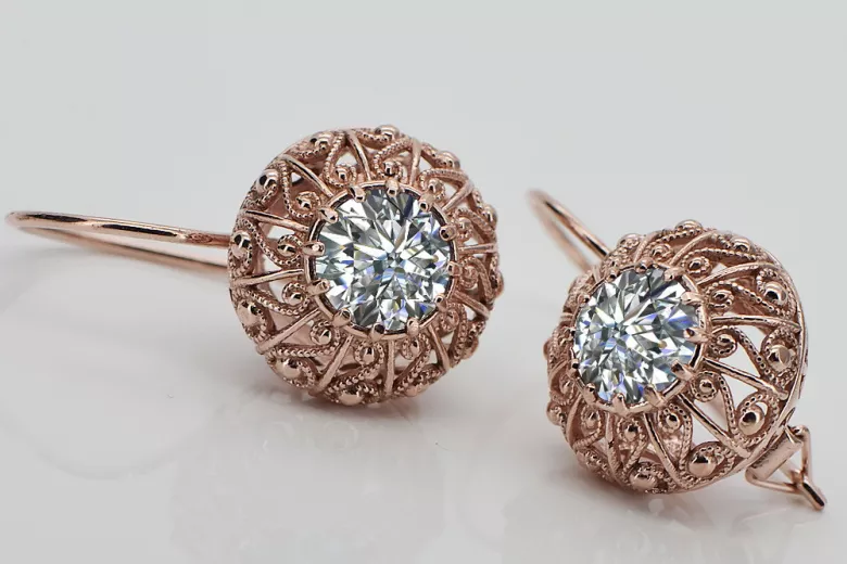 "Boucles d'oreilles Zircon Vintage en Or Rose 14 carats 585 vec002 Russie Soviétique" style vec002