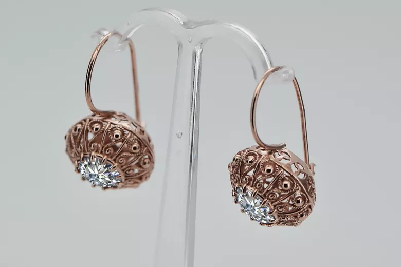 "Boucles d'oreilles Zircon Vintage en Or Rose 14 carats 585 vec002 Russie Soviétique" style vec002