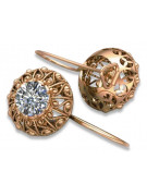 "Classic Zircon Encrusted 14K Rose Gold Earrings - Original Vintage Russian Soviet Vec002" style vec002