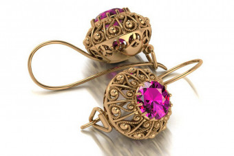 Boucles d'oreilles Améthyste en Or rose 14 carats, style vintage vec002 de l'époque soviétique russe style vec002