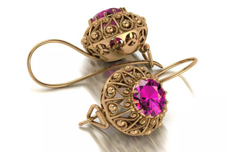 "Elegantes pendientes de amatista con oro rosa antiguo original de 14k vec002 estilo soviético ruso" style vec002