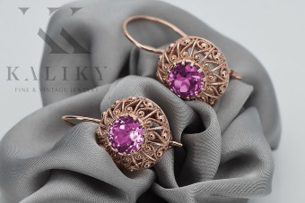 "Elegantes pendientes de amatista con oro rosa antiguo original de 14k vec002 estilo soviético ruso" style vec002