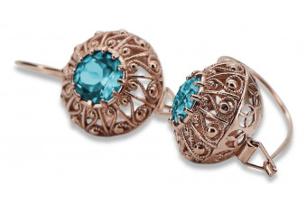 "Authentic Vintage Aquamarine Earrings in 14K Rose Gold vec002 Russian Soviet" style vec002