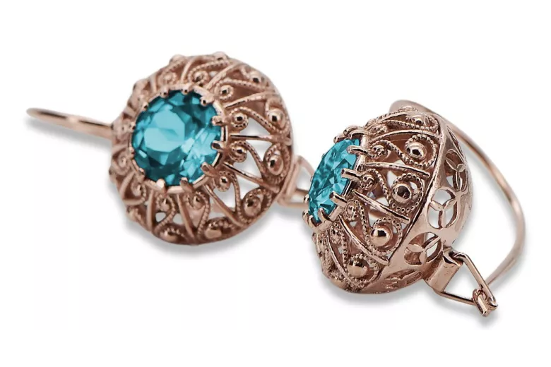 "Authentic Vintage Aquamarine Earrings in 14K Rose Gold vec002 Russian Soviet" style vec002