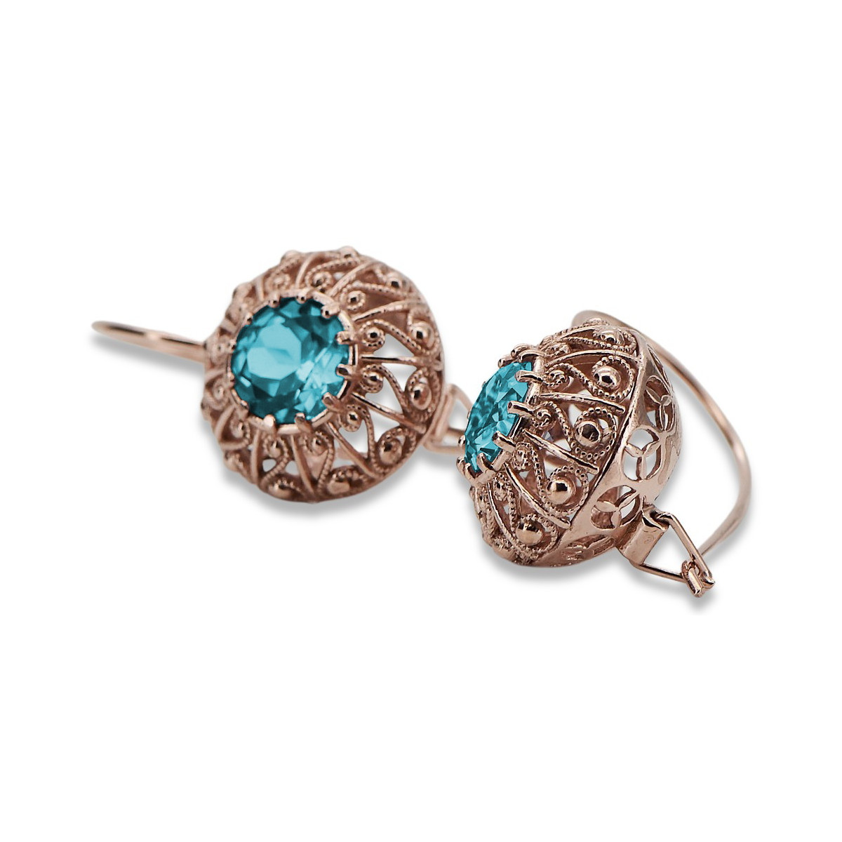 "Authentic Vintage Aquamarine Earrings in 14K Rose Gold vec002 Russian Soviet" style vec002