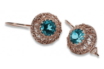 "Оригинални 14k розово златни обици с аквамарин в стил Винтидж vec002 Руско Съветско" style vec002