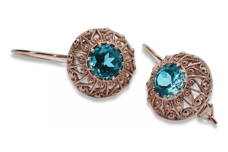 "Authentic Vintage Aquamarine Earrings in 14K Rose Gold vec002 Russian Soviet" style vec002