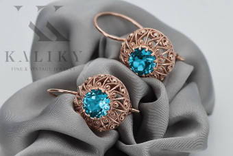 "Aretes de Aguamarina en Oro Rosa Antiguo Original de 14k vec002 Estilo Soviético Ruso" style vec002