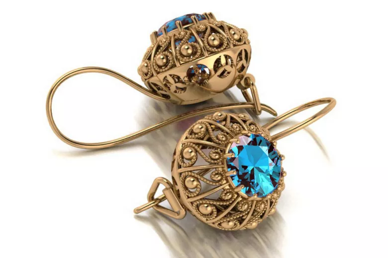 "Authentic Vintage Aquamarine Earrings in 14K Rose Gold vec002 Russian Soviet" style vec002