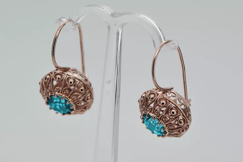 "Aretes de Aguamarina en Oro Rosa Antiguo Original de 14k vec002 Estilo Soviético Ruso" style vec002