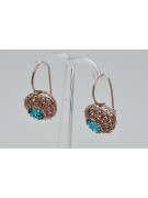 Boucles d'oreilles Aigue-marine en Or rose 14 carats vintage d'origine russe soviétique vec002 style vec002