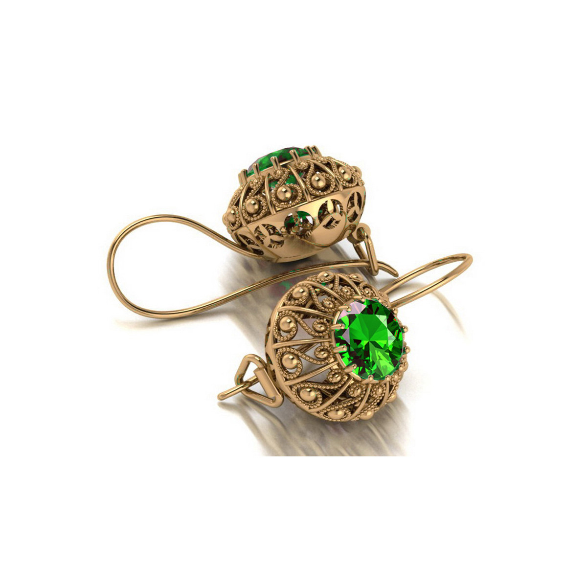 "Original Vintage 14K Rose Gold Emerald Earrings - Russian Soviet Style VEC002" style vec002