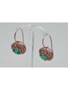 "Esmeralda en elegantes pendientes de oro rosa antiguo de 14k vec002 estilo soviético ruso" style vec002