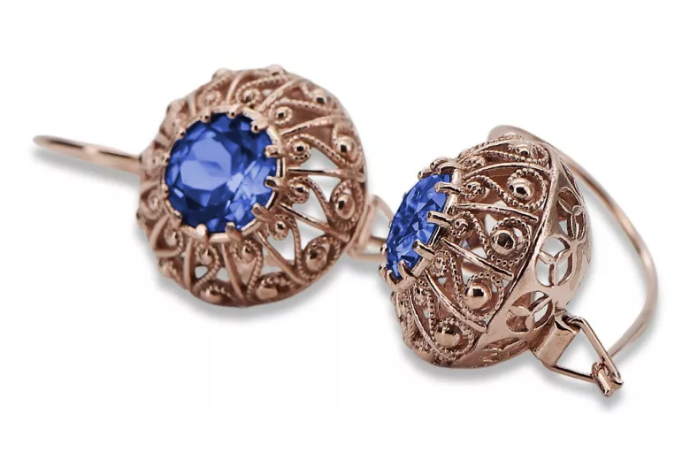 "Boucles d'oreilles en saphir et or rose 14 carats vintage vec002 de l'ère soviétique russe" style vec002