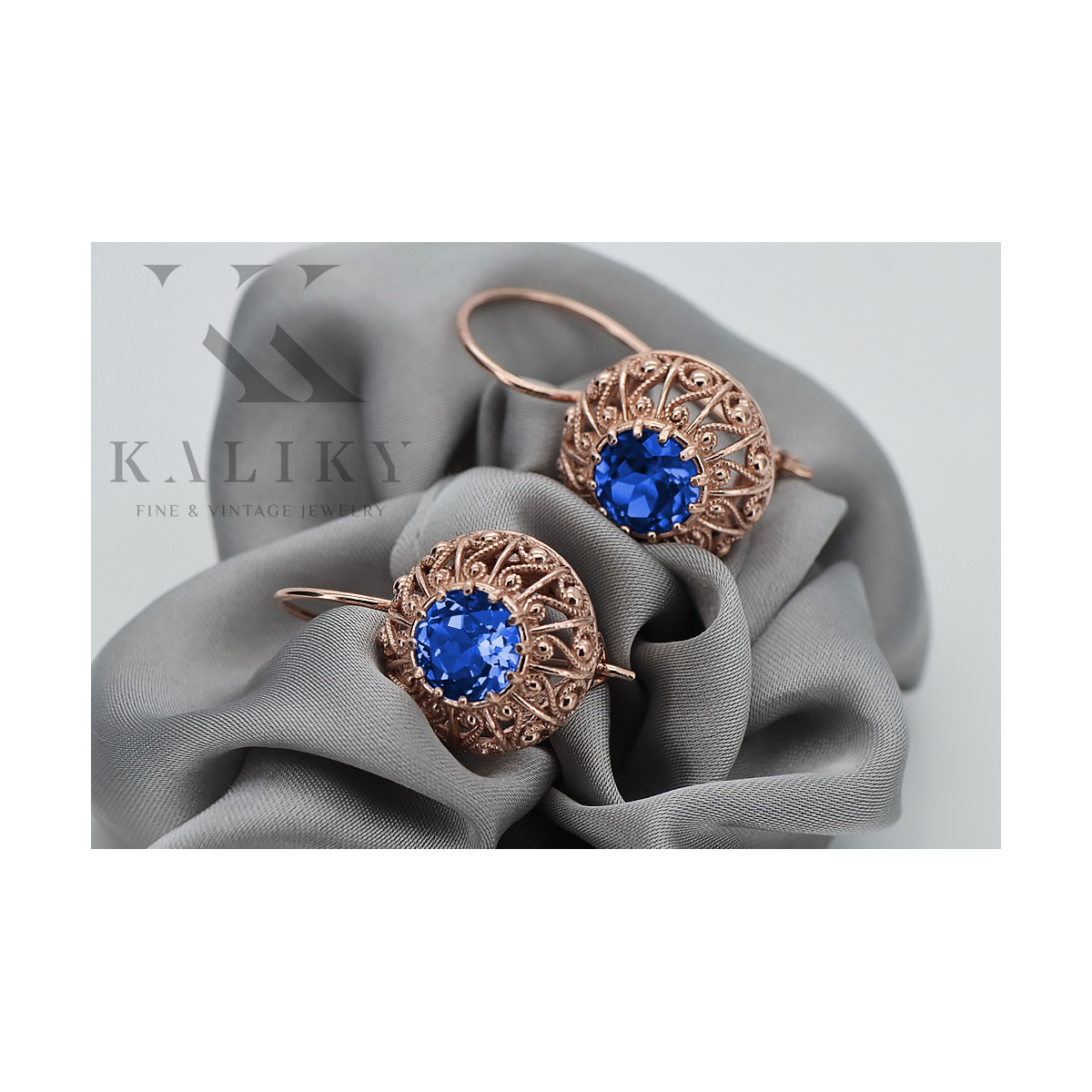 Original Vintage Sapphire 14K Rose Gold Earrings from Soviet Russia vec002 vec002