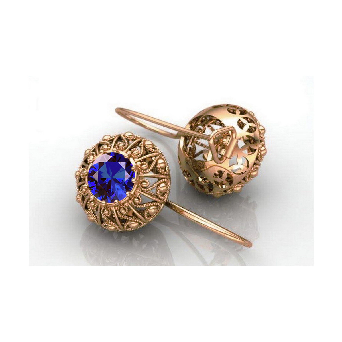 Original Vintage Sapphire 14K Rose Gold Earrings from Soviet Russia vec002 vec002