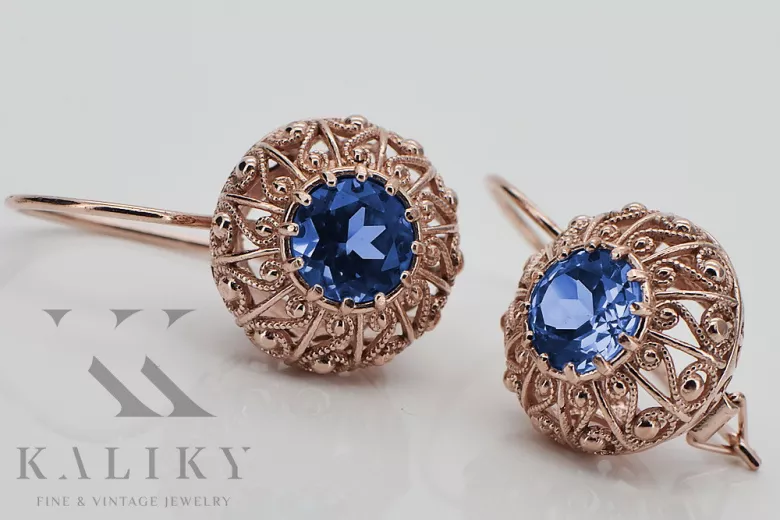 Original Vintage Sapphire 14K Rose Gold Earrings from Soviet Russia vec002 vec002