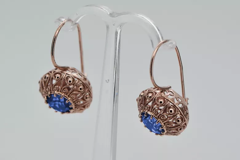 Original Vintage Sapphire 14K Rose Gold Earrings from Soviet Russia vec002 vec002