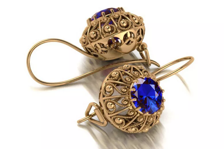 "Boucles d'oreilles en saphir et or rose 14 carats vintage vec002 de l'ère soviétique russe" style vec002