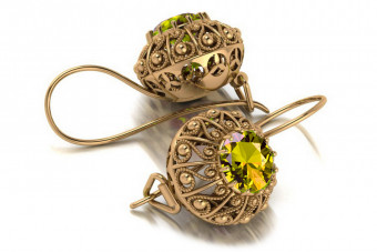 Pendientes de oro rosa antiguo de 14k, Peridoto amarillo vec002