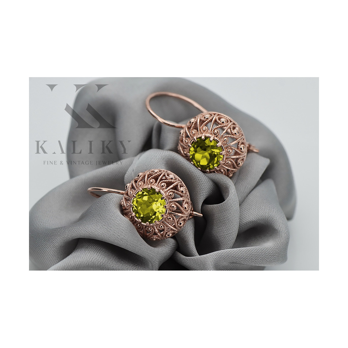 Vintage Rose Gold Peridot Earrings - Original 14K Yellow Stone vec002