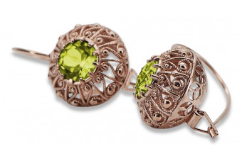 Pendientes de oro rosa antiguo de 14k, Peridoto amarillo vec002