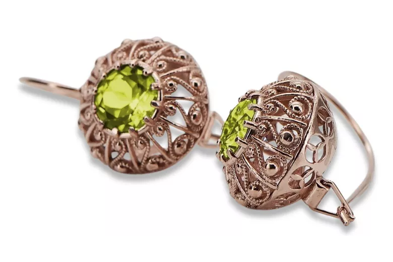 Pendientes de oro rosa antiguo de 14k, Peridoto amarillo vec002