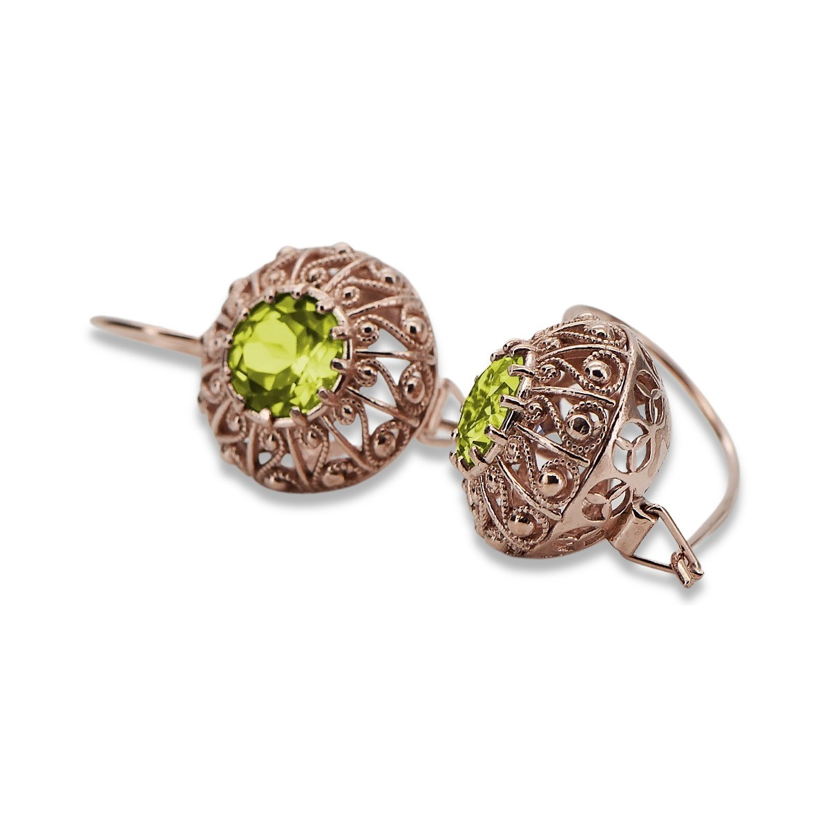 Boucles d'oreilles vintage en or rose 14 carats, Péridot jaune vec002