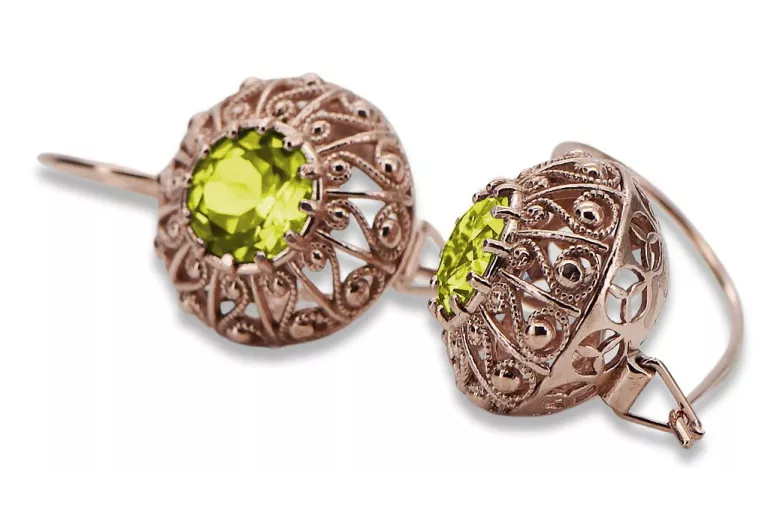 Boucles d'oreilles vintage en or rose 14 carats, Péridot jaune vec002