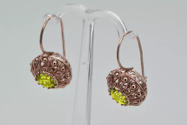 Boucles d'oreilles vintage en or rose 14 carats, Péridot jaune vec002