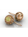 Pendientes de oro rosa antiguo de 14k, Peridoto amarillo vec002