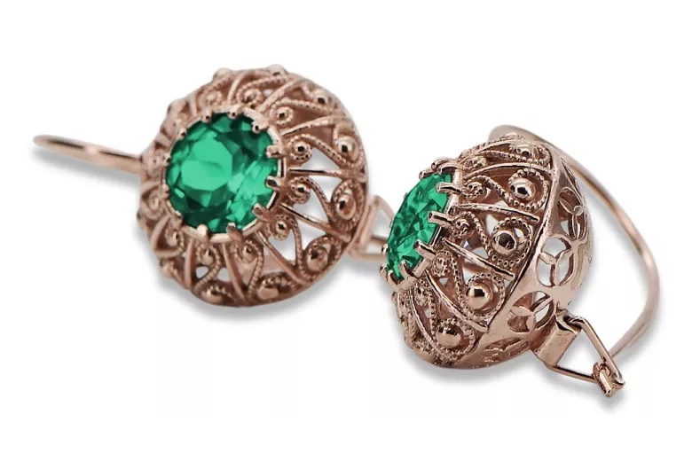 Sterling Silver Rose Gold Plated Emerald Earrings vec002rp