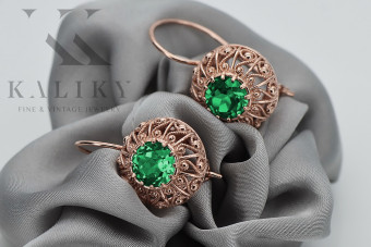 Pendientes de Plata de Ley Chapada en Oro Rosa con Esmeralda Vintage vec002rp