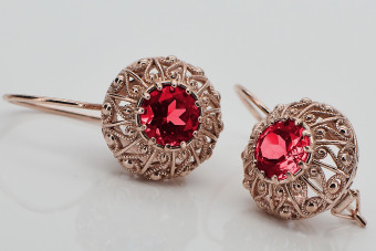 Boucles d'oreilles en argent sterling plaqué or rose, Rubis vintage. vec002rp