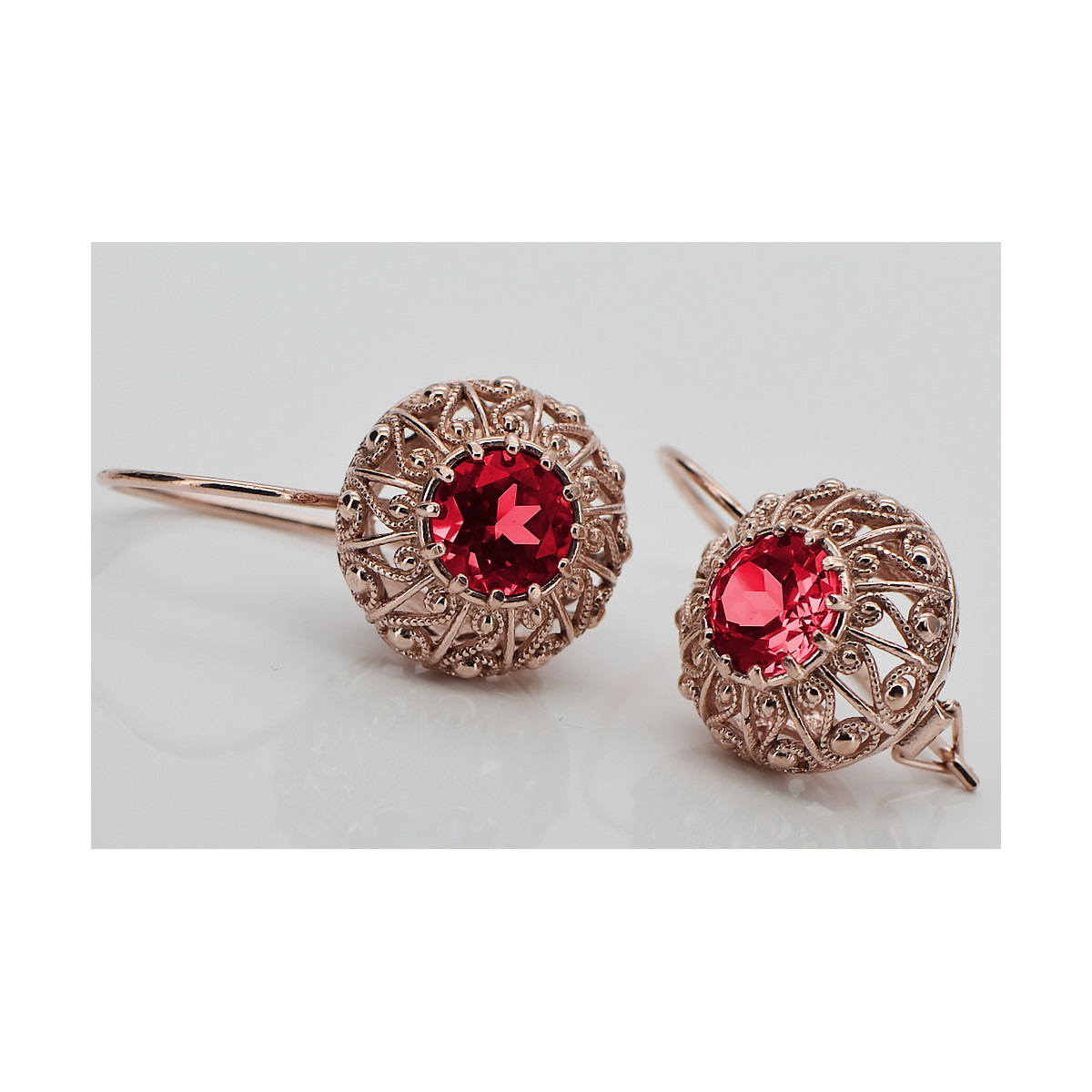 Boucles d'oreilles en argent sterling plaqué or rose, Rubis vintage. vec002rp