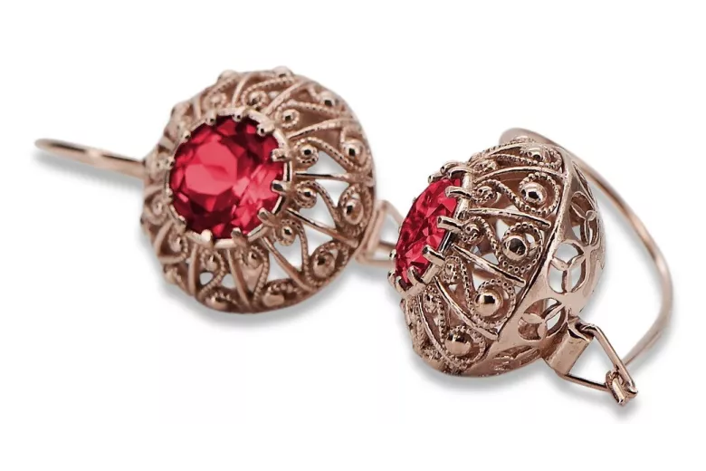 Boucles d'oreilles en argent sterling plaqué or rose, Rubis vintage. vec002rp