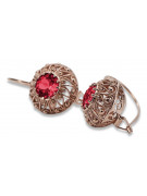 Boucles d'oreilles en argent sterling plaqué or rose, Rubis vintage. vec002rp