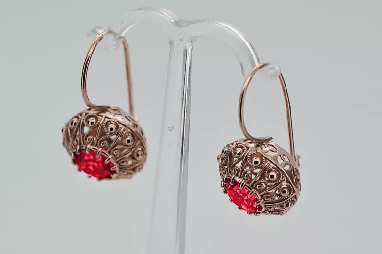 Boucles d'oreilles en argent sterling plaqué or rose, Rubis vintage. vec002rp