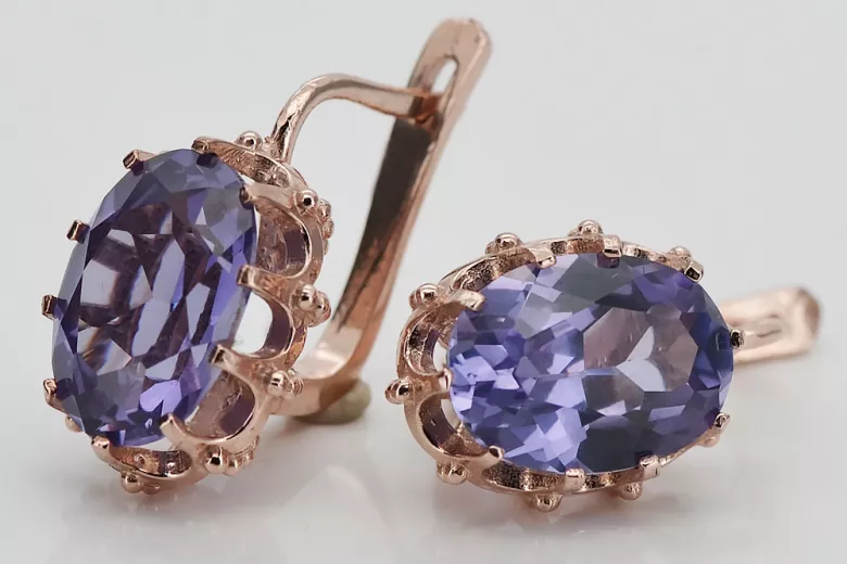 "Boucles d'oreilles vintage en or rose 14 carats avec alexandrite vec079" Vintage vec079