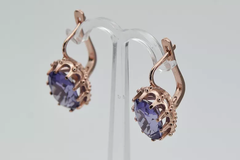 "Boucles d'oreilles vintage en or rose 14 carats avec alexandrite vec079" Vintage vec079