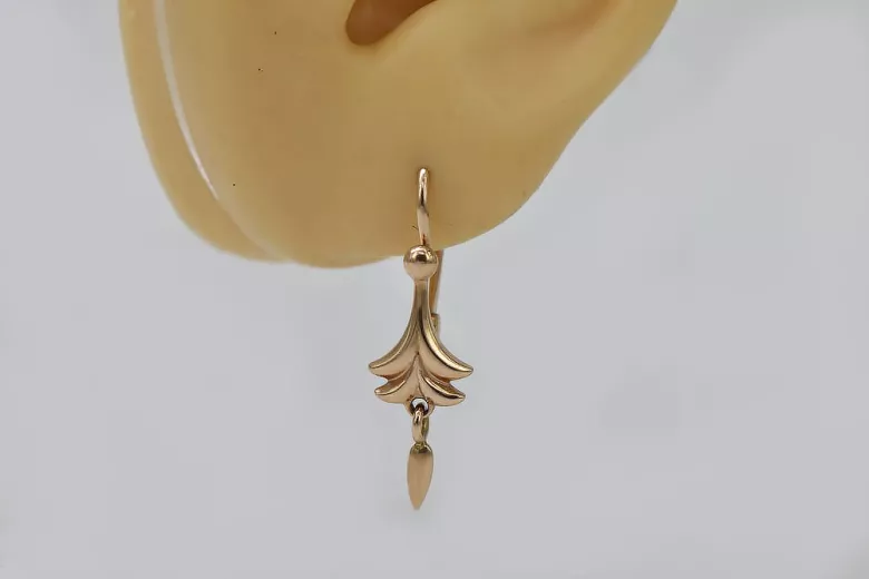 "No Stones Original 14K Rose Gold Vintage Leaf Earrings" ven209 ven209